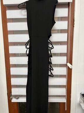 Sleeveless Black Side-Tie Maxi Dress Goth Gothic Industrial
